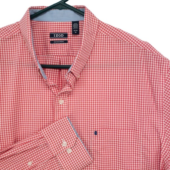 Izod Other - IZOD Mens Red Gingham Button Down Shirt Non Iron Stretch XL